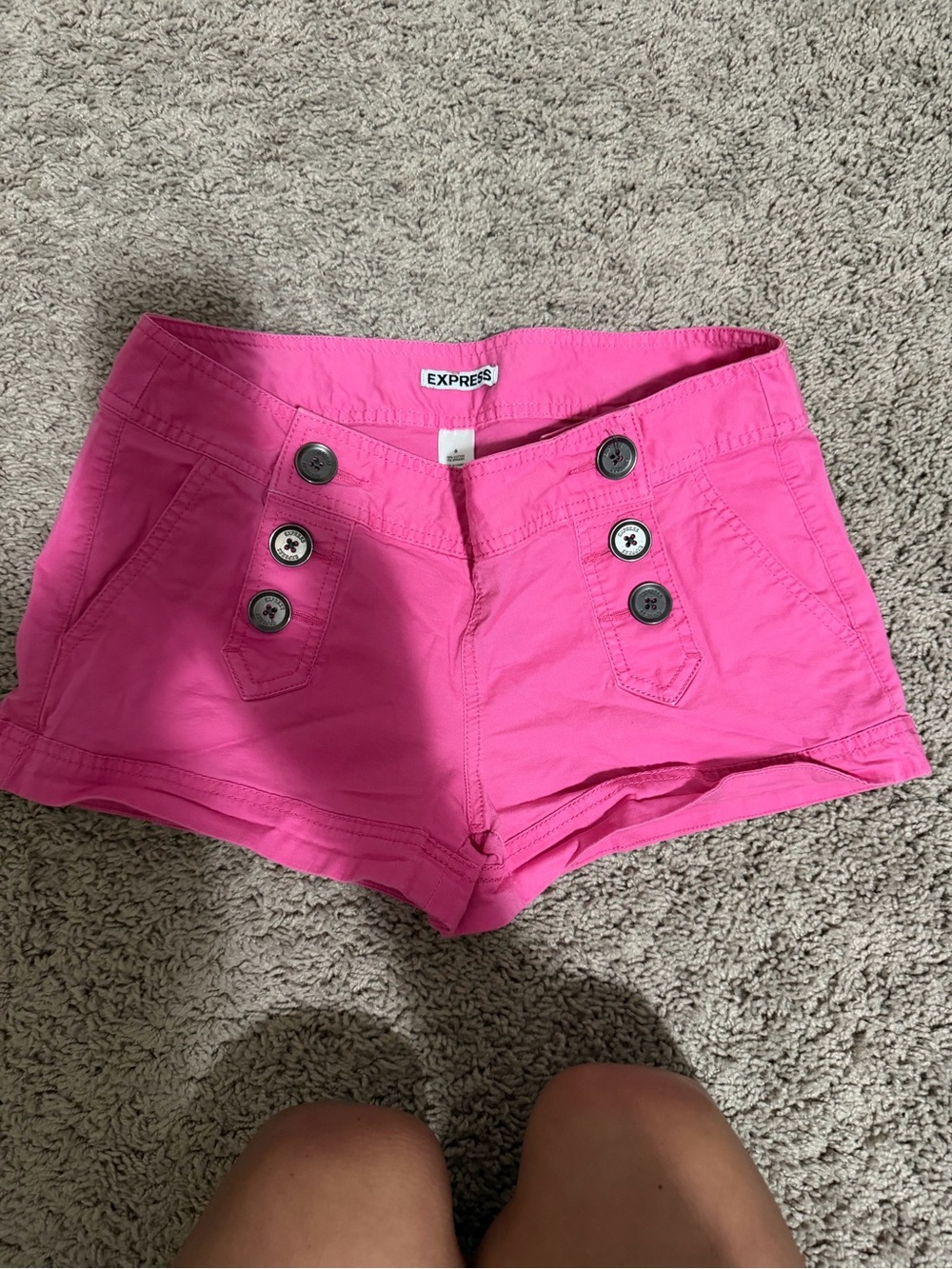 Express High-Waist Button-Front Hot Pink Shorts